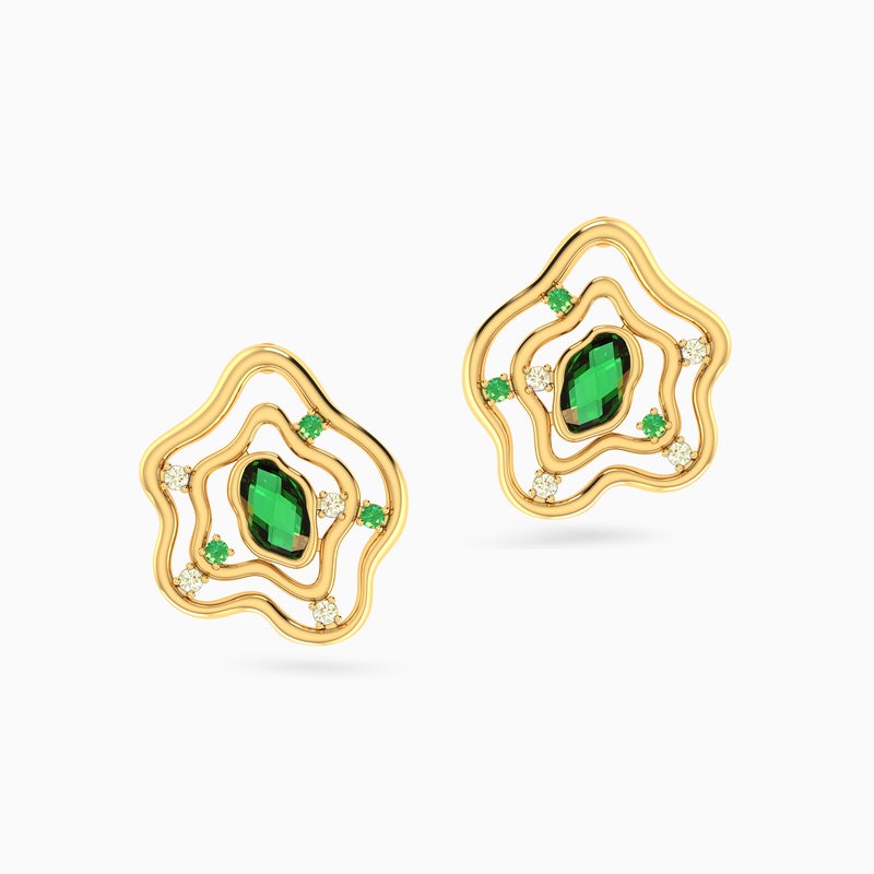 Miss L' by L'azurde Ripples Green Stones Stud Earrings in 14K Gold - Image 3